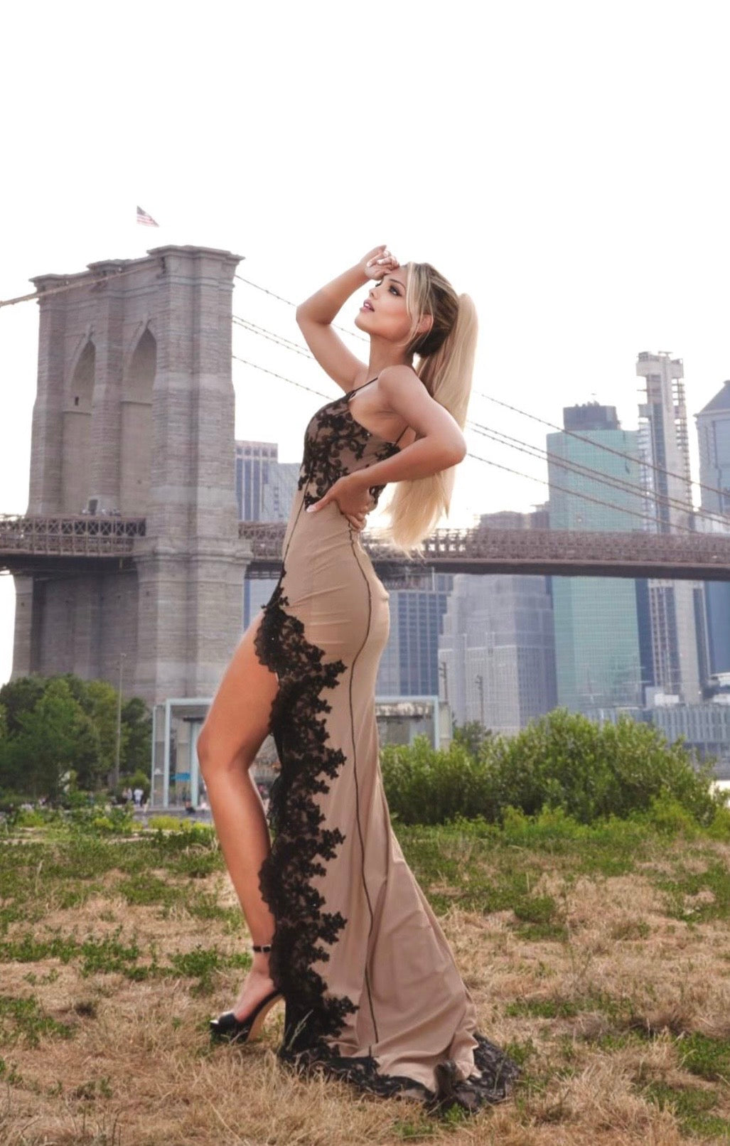 Black Lace Nude Slip Dress