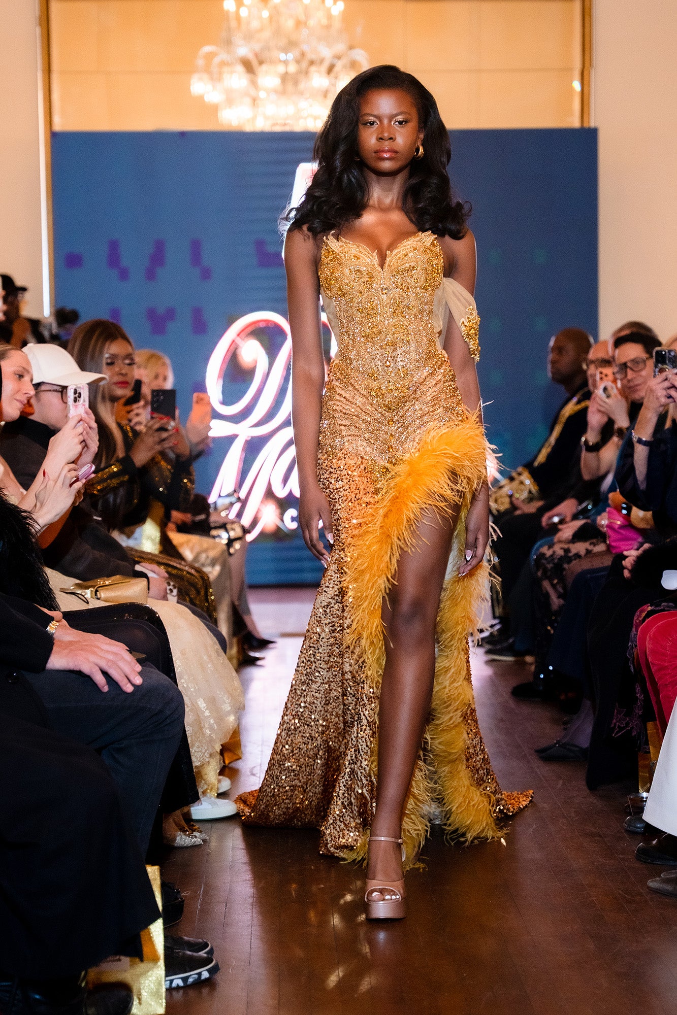 The Golden Siren Feather Gown