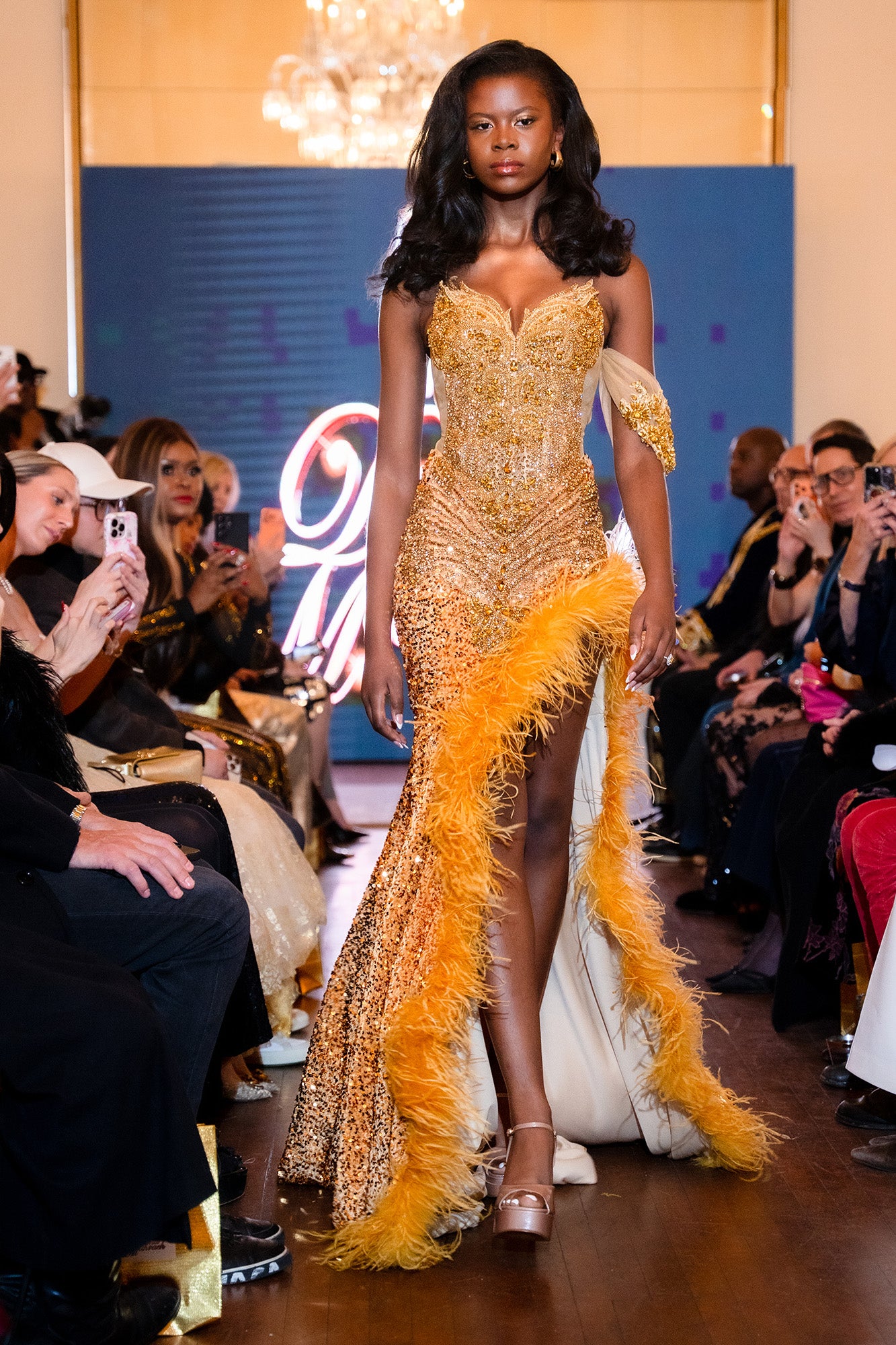 The Golden Siren Feather Gown