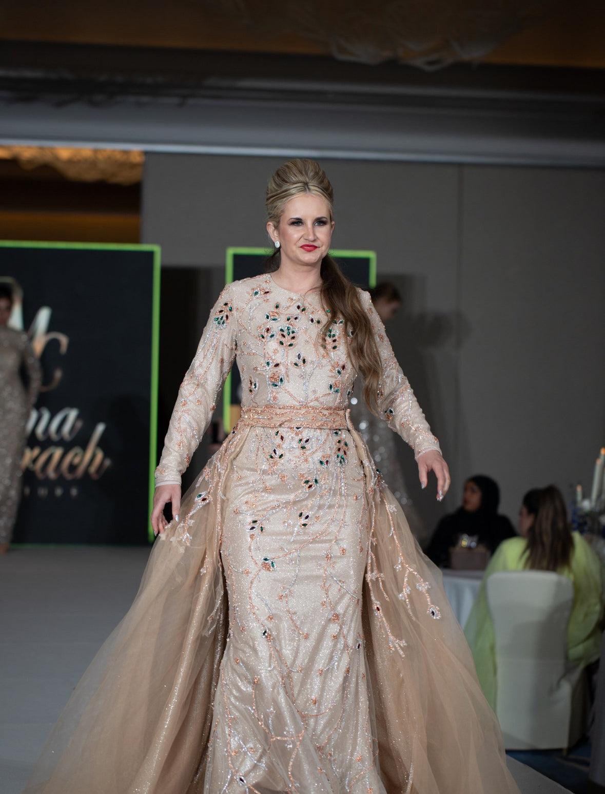 Embroidered Long Sleeve Gold Dress