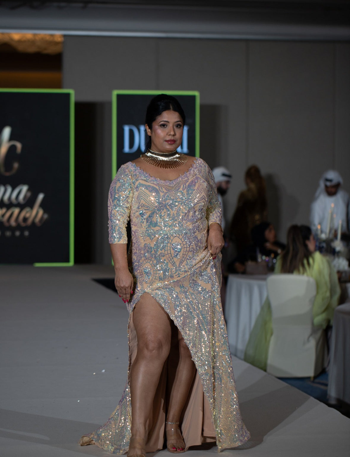 Nude Dress With Iridescent Sequins Diana Mahrach Couture Nude Dress With Iridescent Sequins Diana Mahrach Couture