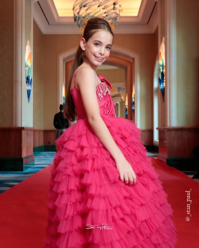 Layered ruffle hot pink dress