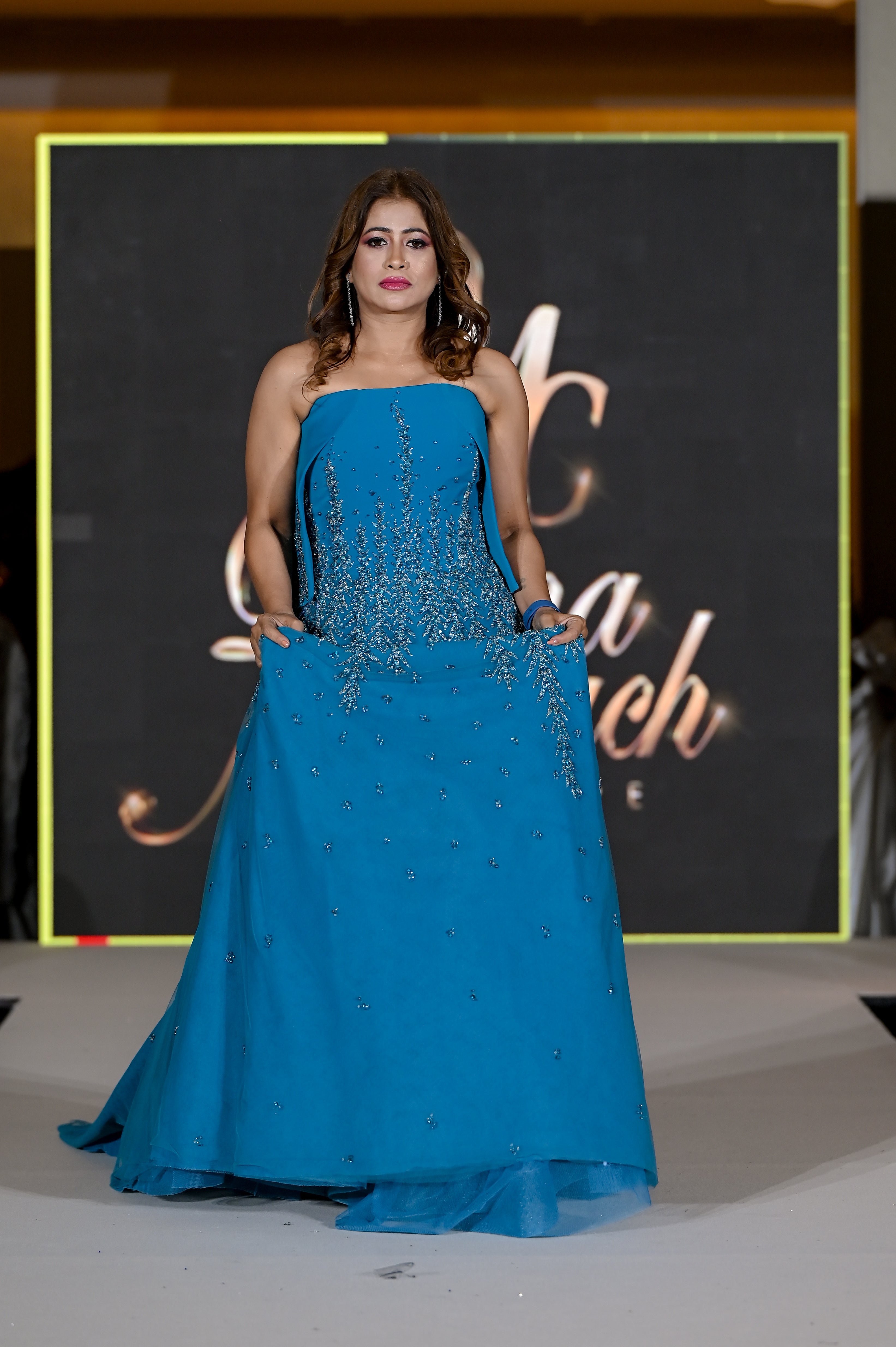 Strapless Blue Rhinestone Dress – Diana Mahrach Couture