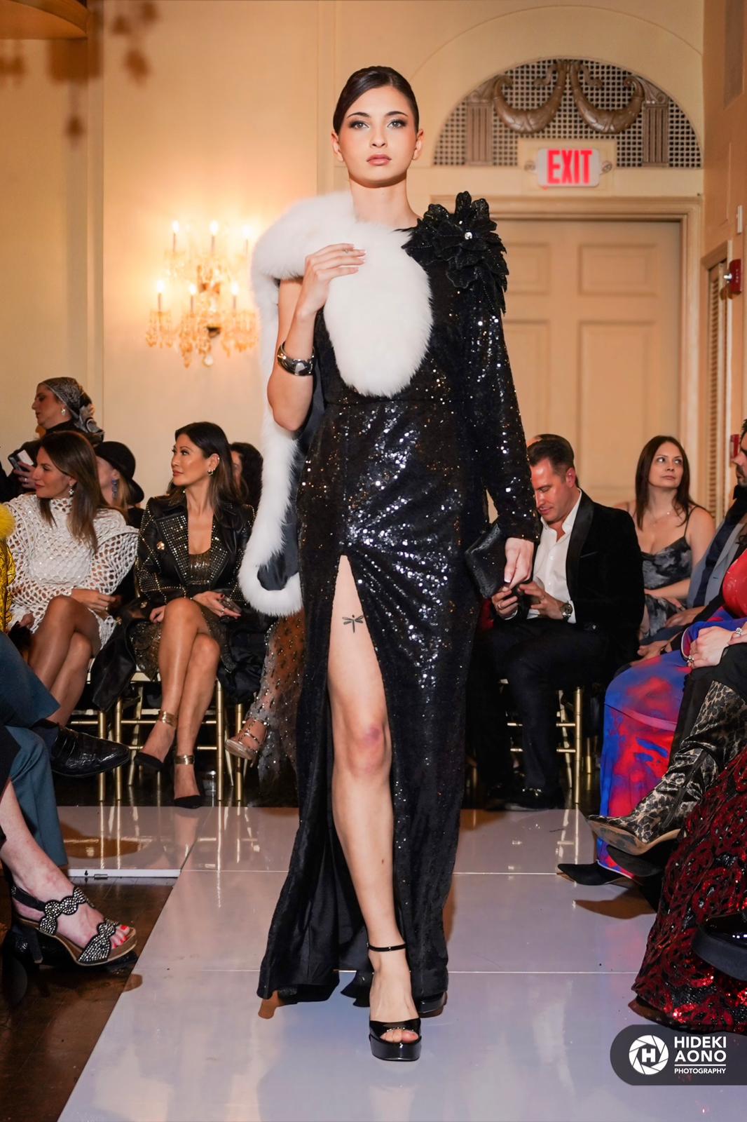 Black Sequin One-Shoulder Gown