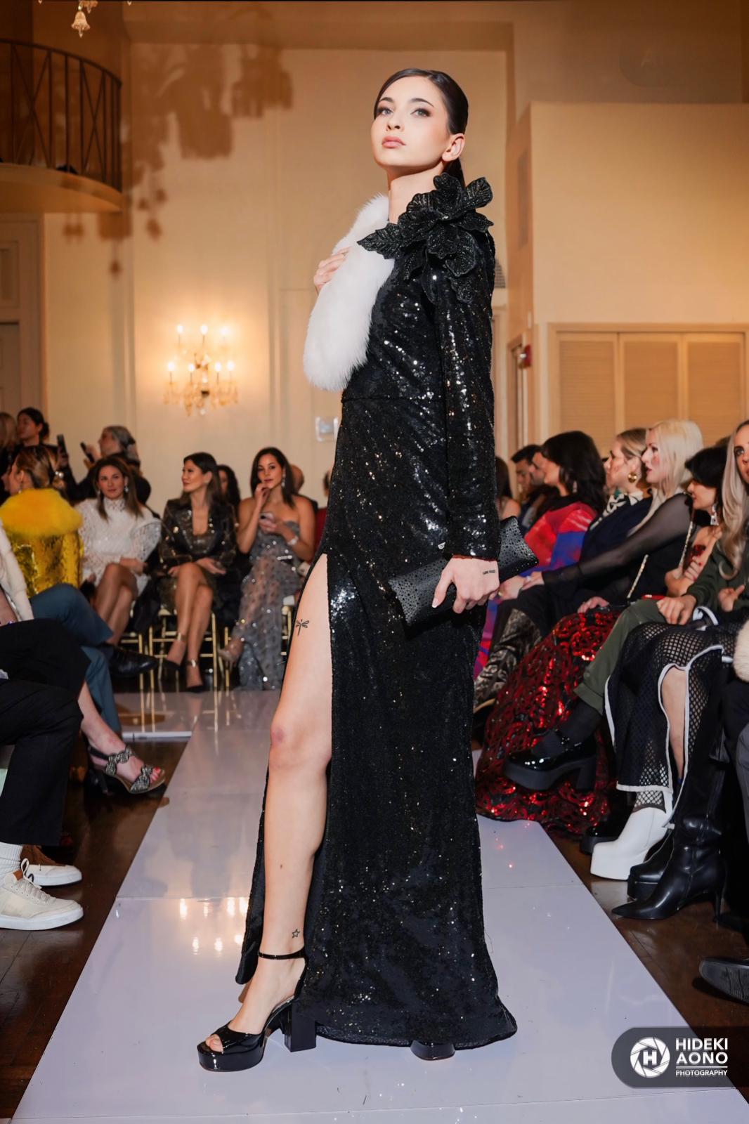 Black Sequin One-Shoulder Gown