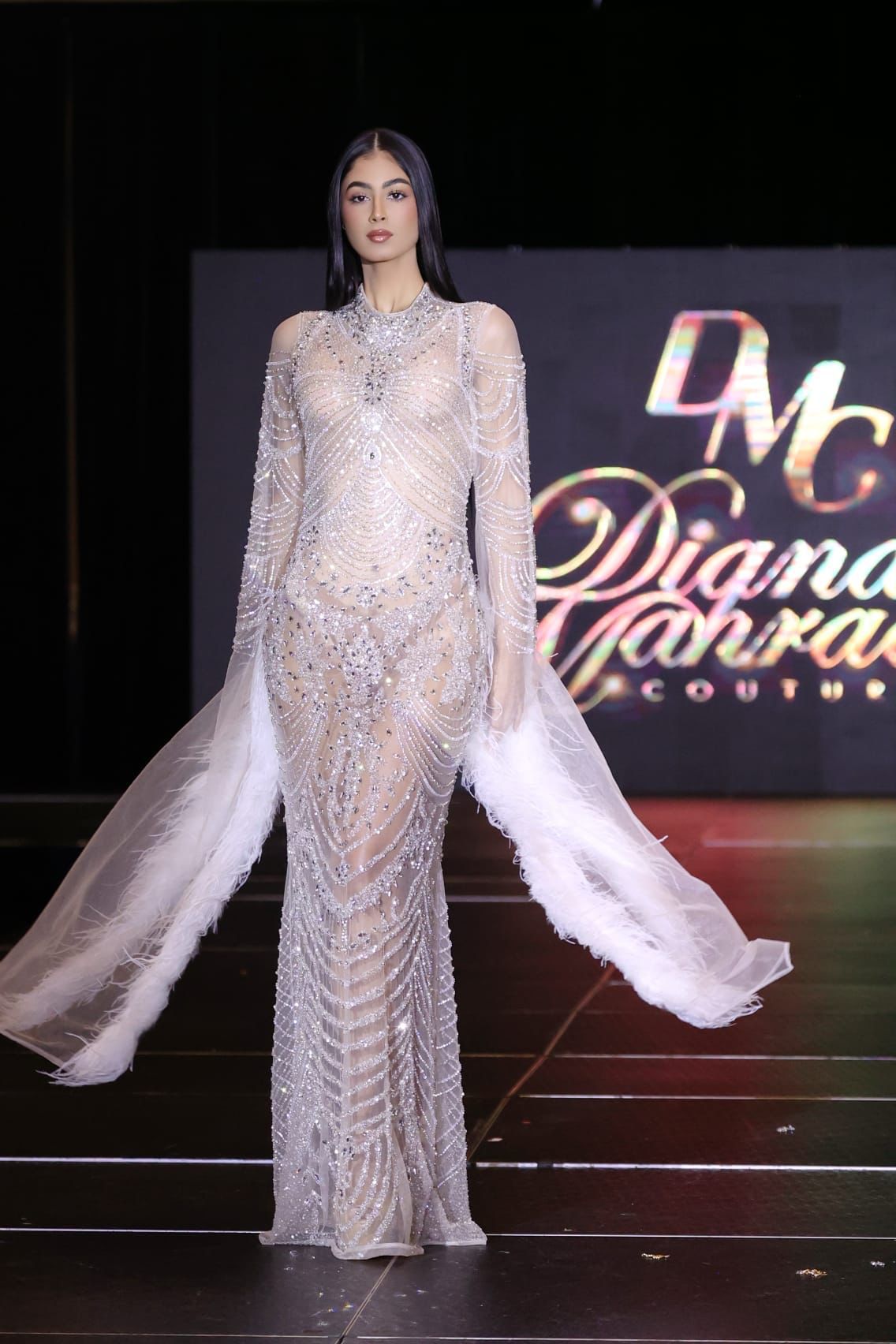 Gabriela Crystal Sheer Feather Gown