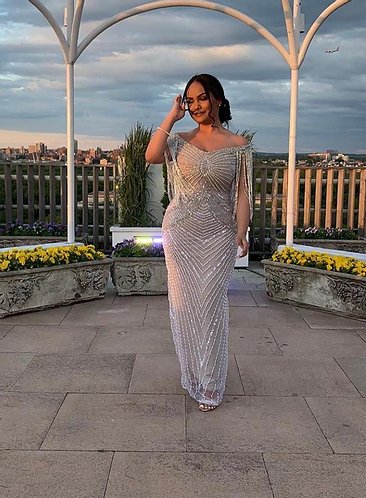 Off Shoulder Sequin Sheath Dress