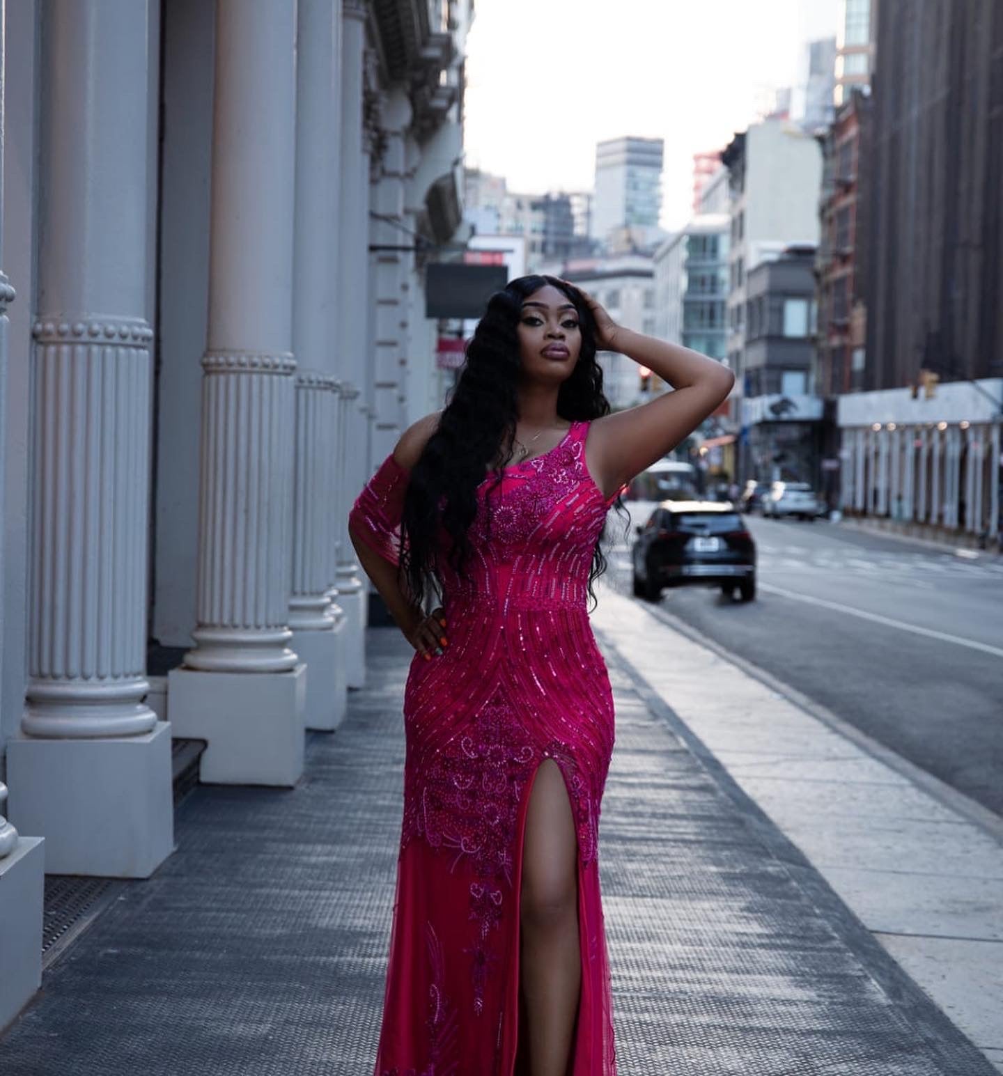 Fushia bomb one shoulder
