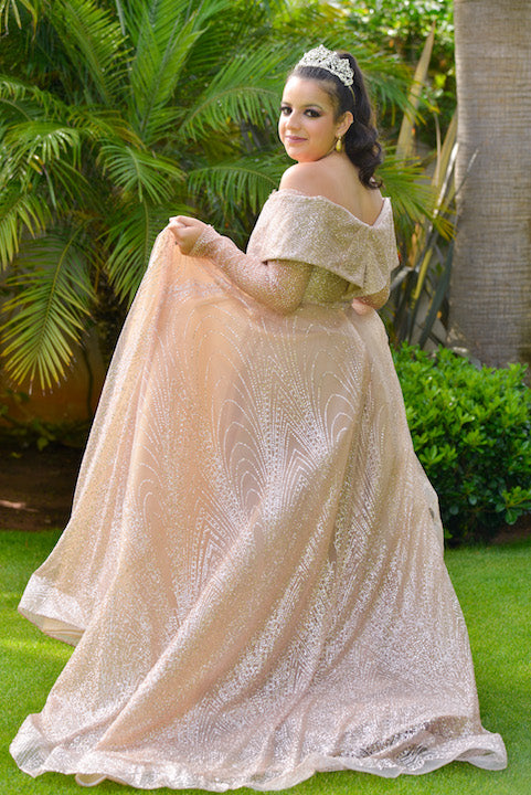 Sparkly Off Shoulder Gown with Full Skirt