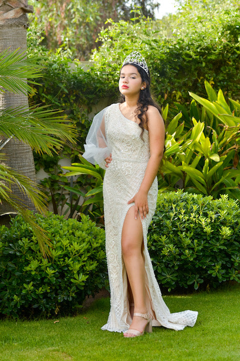 One Sleeve Gown with Side Slit