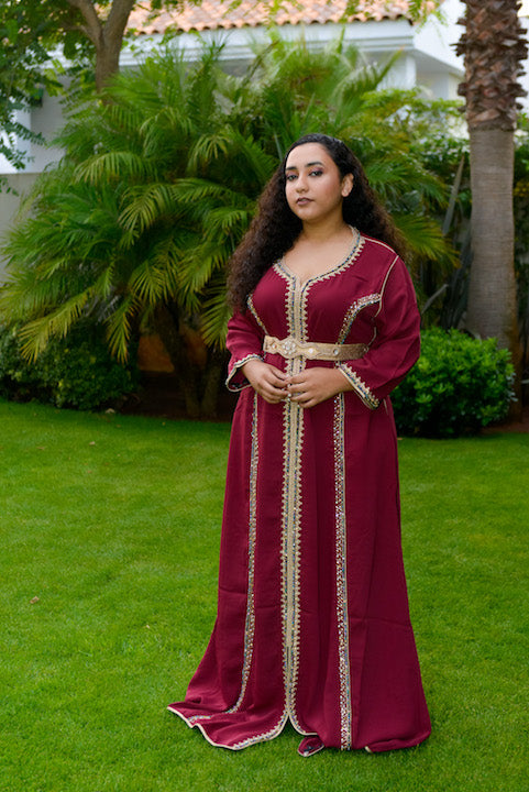 Plum Kaftan with Gold Embellishment